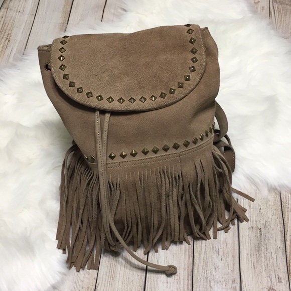 Steve Madden Handbags - Steve Madden | Taupe Boho Fringe Suede Backpack